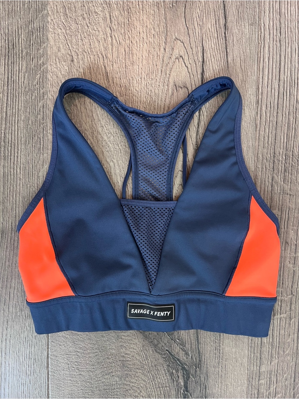 Savage X Fenty Navy and Orange Racerback Sports Bra
